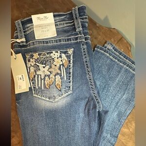 Miss Me Blue Boot Cut Jeans with Floral Embroidery